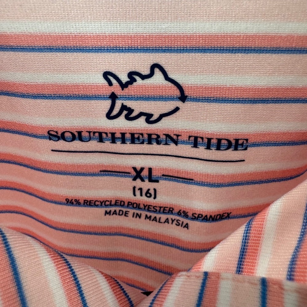 Southern Tide Mens XL Pink Blue Striped Performance Golf Polo Shirt Skipjack - Picture 6 of 8